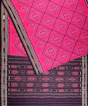 Pink black cotton handloom nuapatna saree