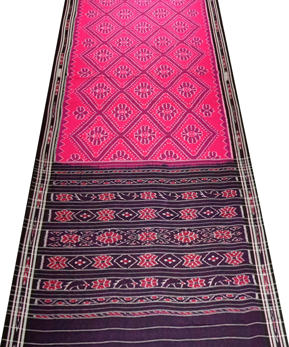 Pink black cotton handloom nuapatna saree