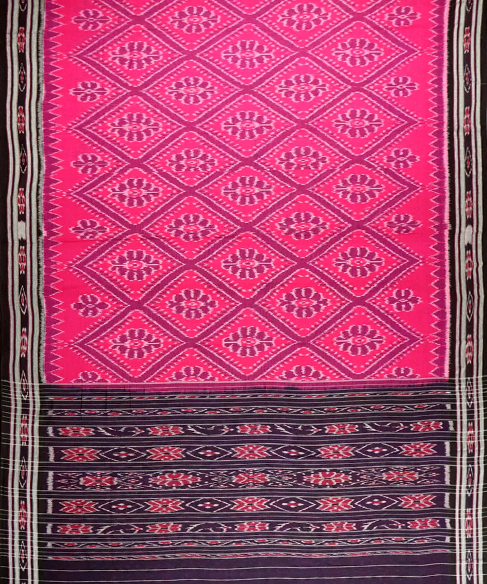 Pink black cotton handloom nuapatna saree