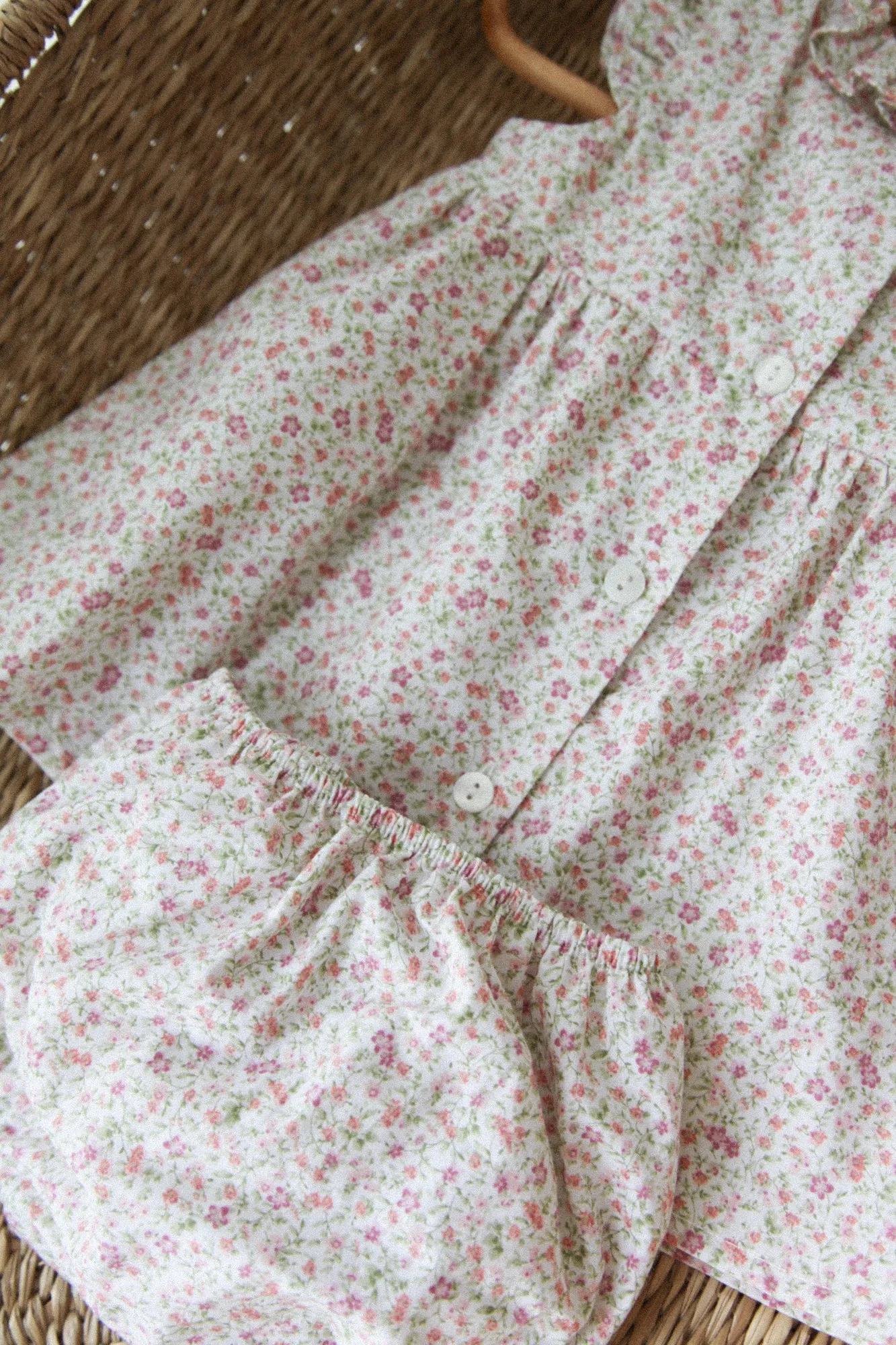 Pink Ditsy Frill Top & Bloomer Set