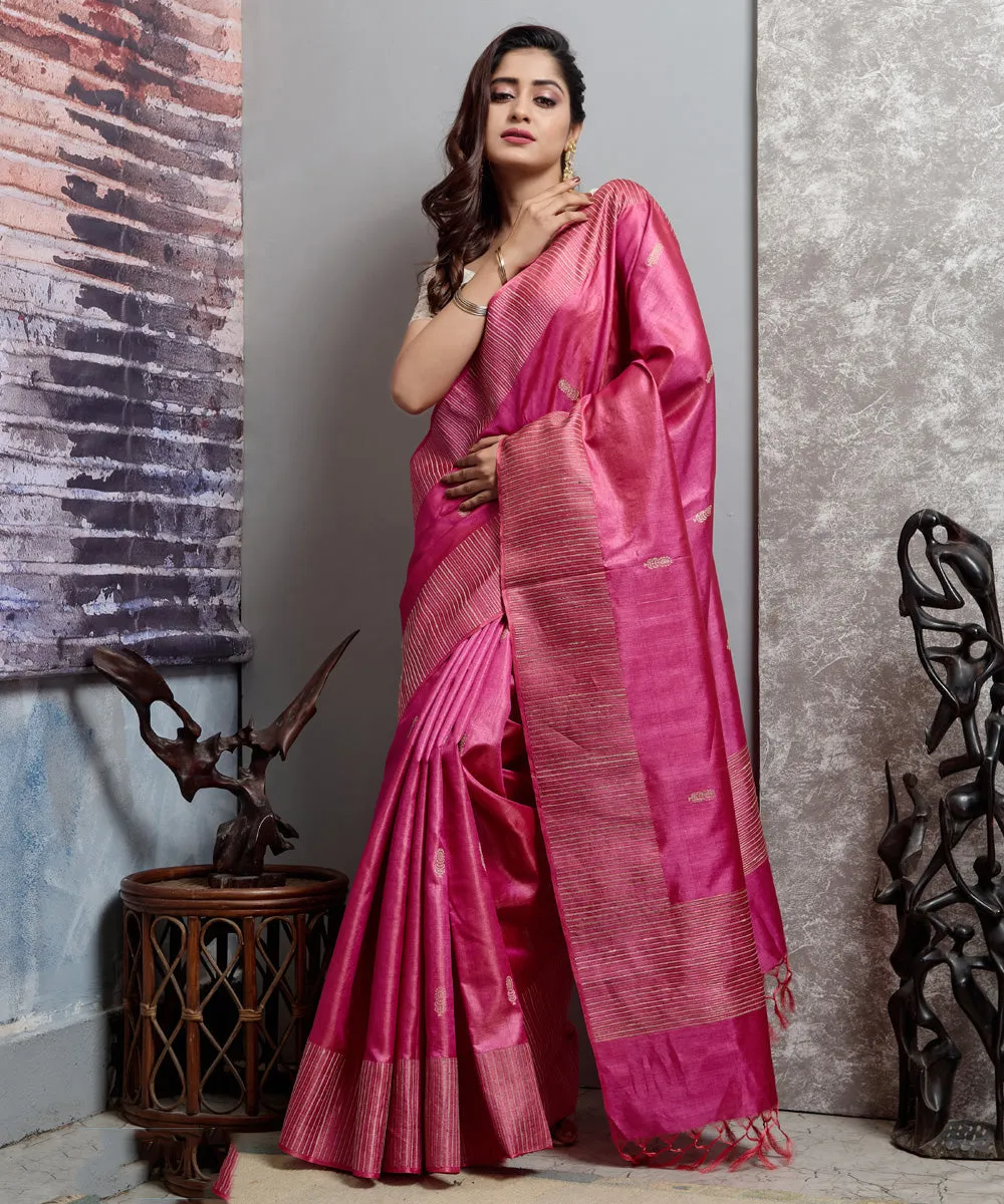 Pink handwoven tussar silk chhatisgarh saree