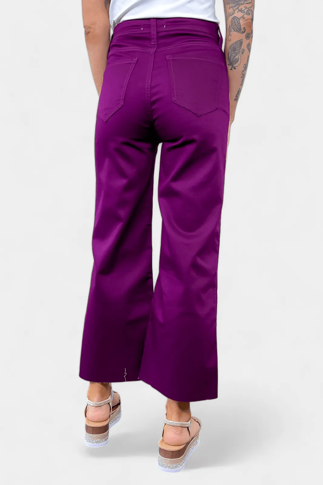 Purple Flare Cropped Denim Pants