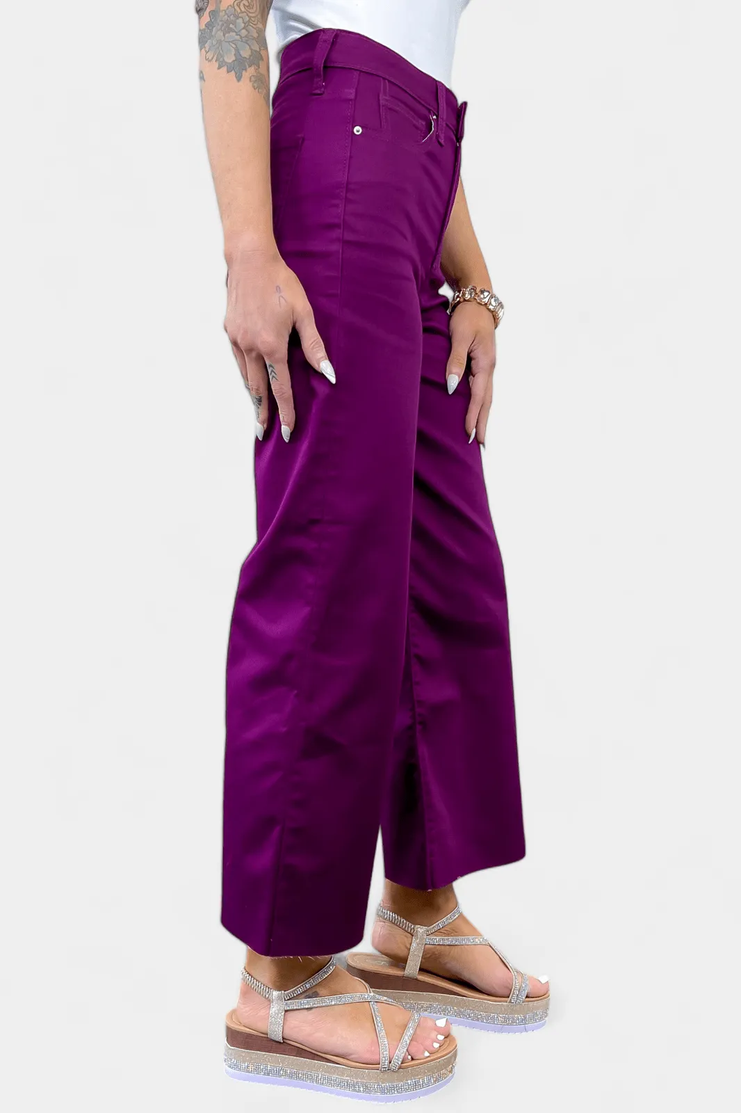 Purple Flare Cropped Denim Pants