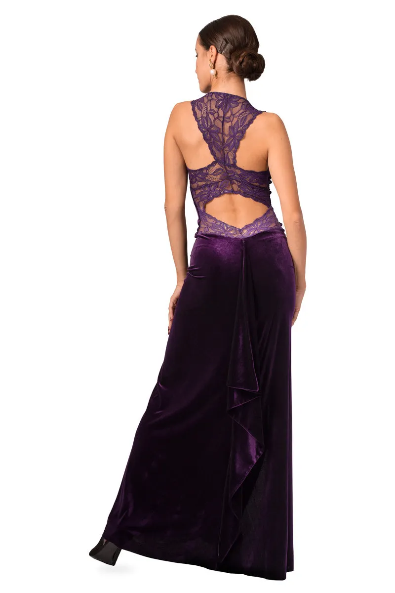 Purple Velvet Maxi Dress with Lace Back