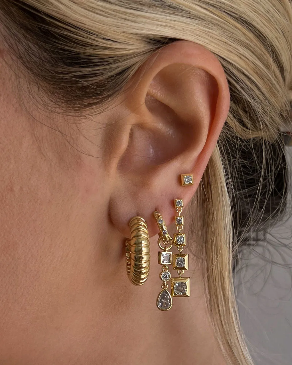 Pyramid Drop Studs- Gold