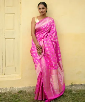 Rani pink silk handwoven banarasi saree