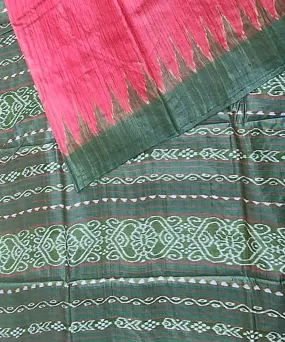 Red dark green tussar silk handloom gopalpur saree