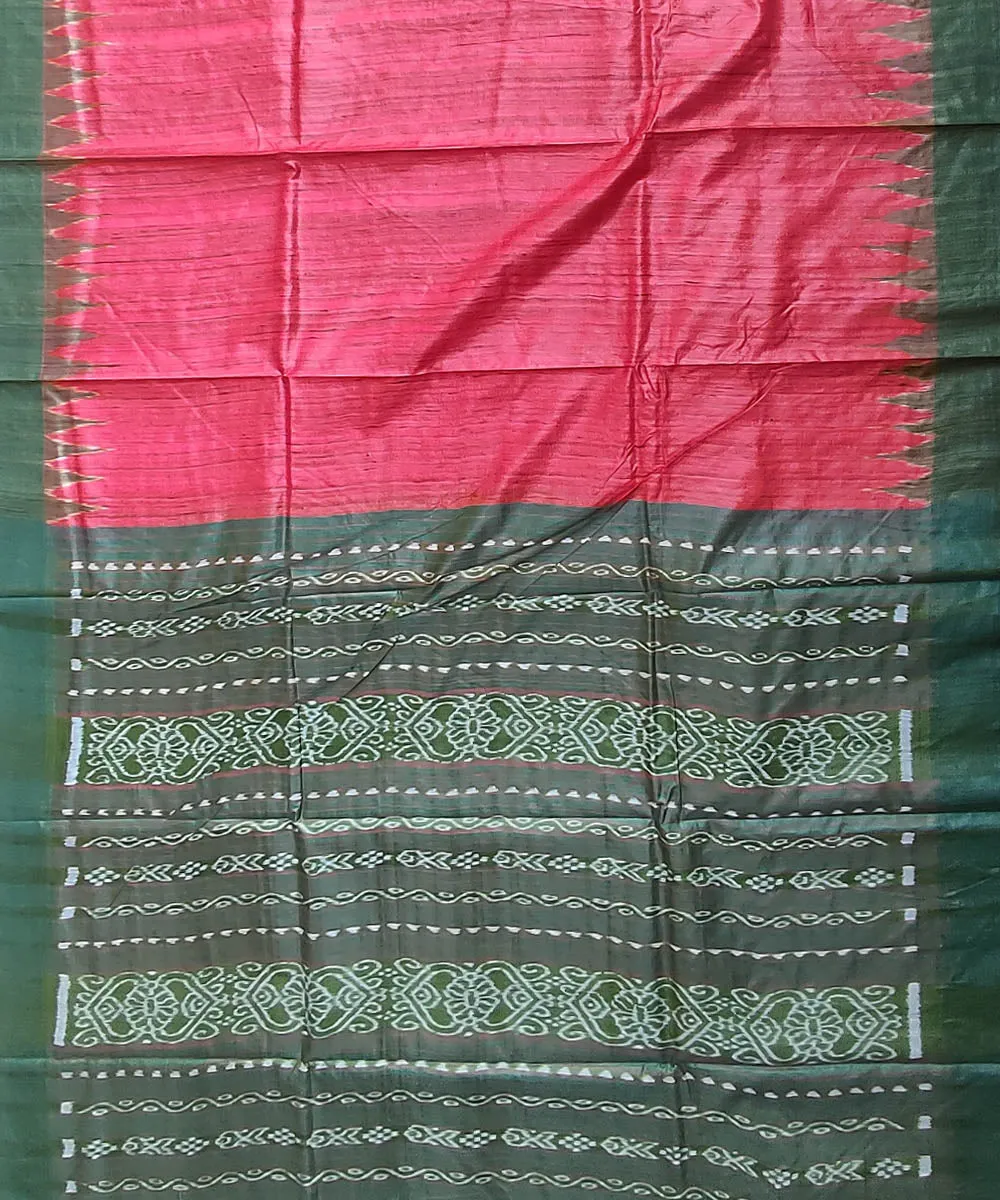 Red dark green tussar silk handloom gopalpur saree