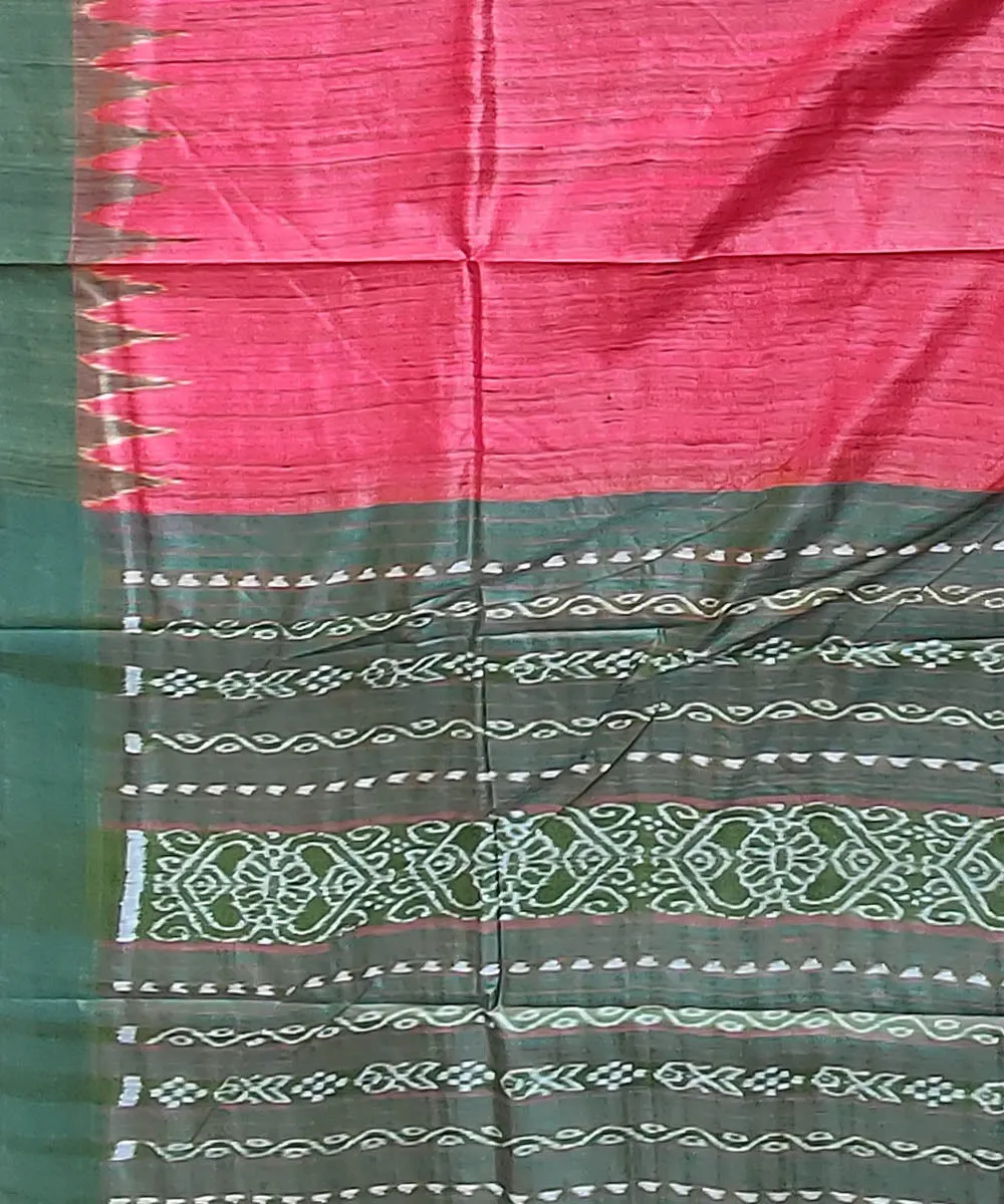 Red dark green tussar silk handloom gopalpur saree