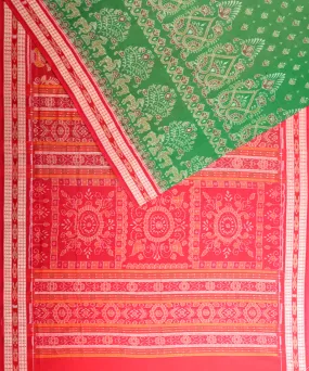 Red green cotton handloom sambalpuri saree