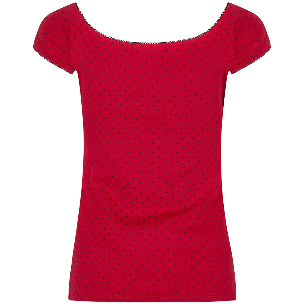 Red Polka Dot Tie Front Top