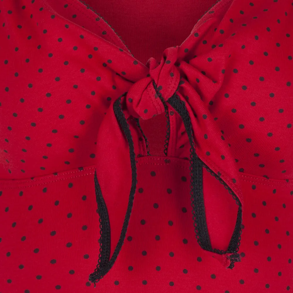 Red Polka Dot Tie Front Top