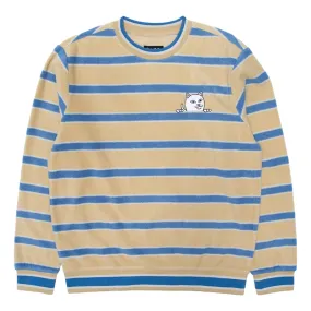 RIPNDIP PEEK A NERM EMBROIDERED BRUSHED FLEECE CREW NECK-NATURAL & BLUE