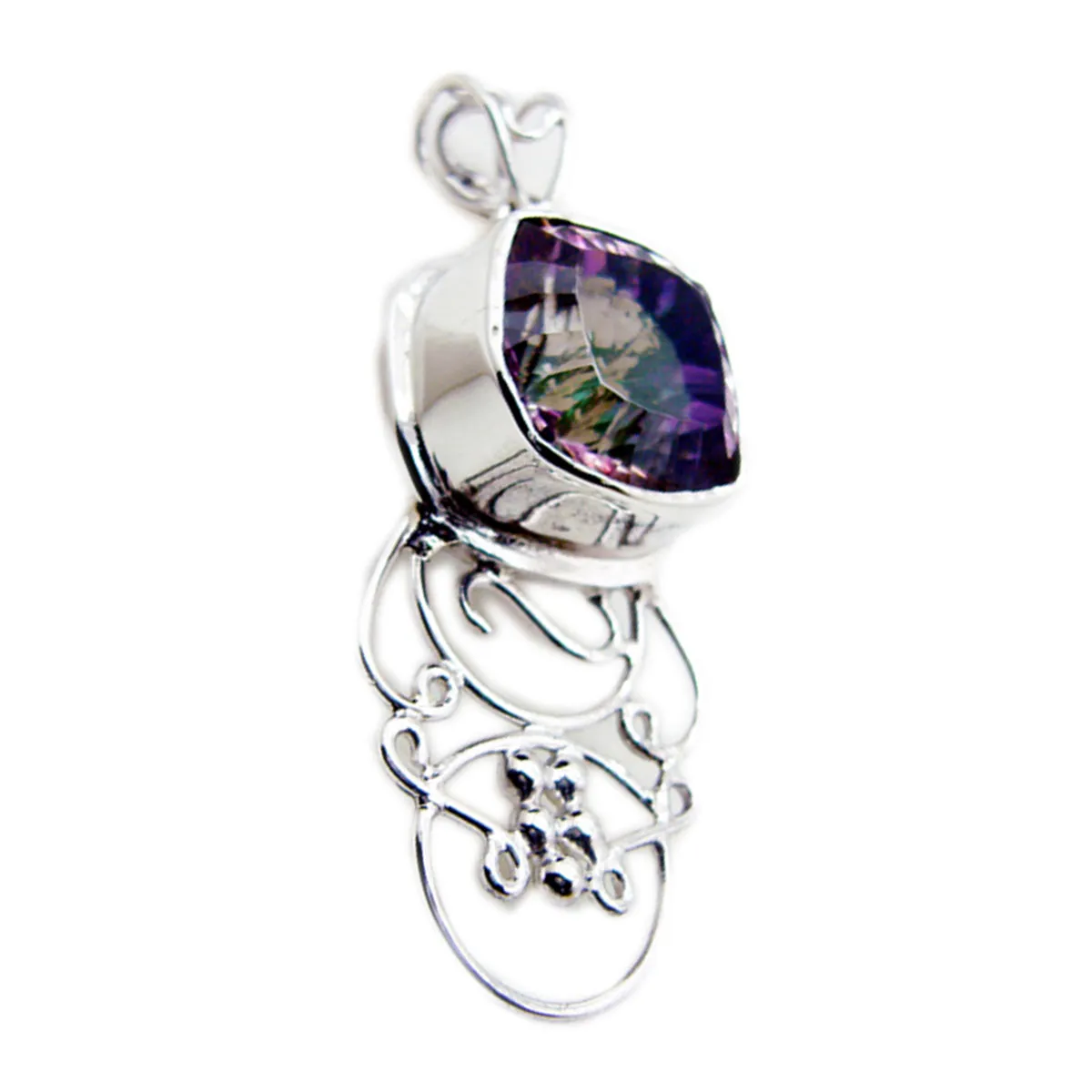 Riyo Alluring Gemstone Cushion Faceted Multi Color Mystic Quartz 1162 Sterling Silver Pendant Gift For Good Friday