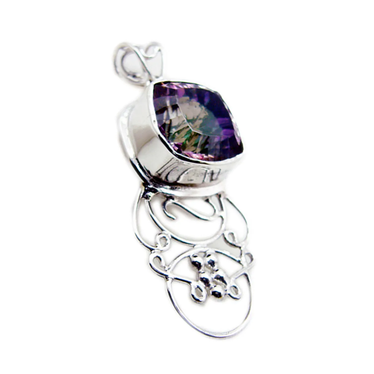 Riyo Alluring Gemstone Cushion Faceted Multi Color Mystic Quartz 1162 Sterling Silver Pendant Gift For Good Friday