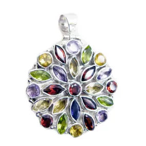 Riyo Beddable Gems Multi Faceted Multi Color Multi Stone Solid Silver Pendant Gift For Good Friday