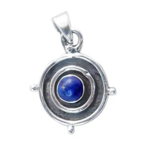 Riyo Beddable Gems Round Cabochon Nevy Blue Lapis Lazuli Silver Pendant Gift For Engagement