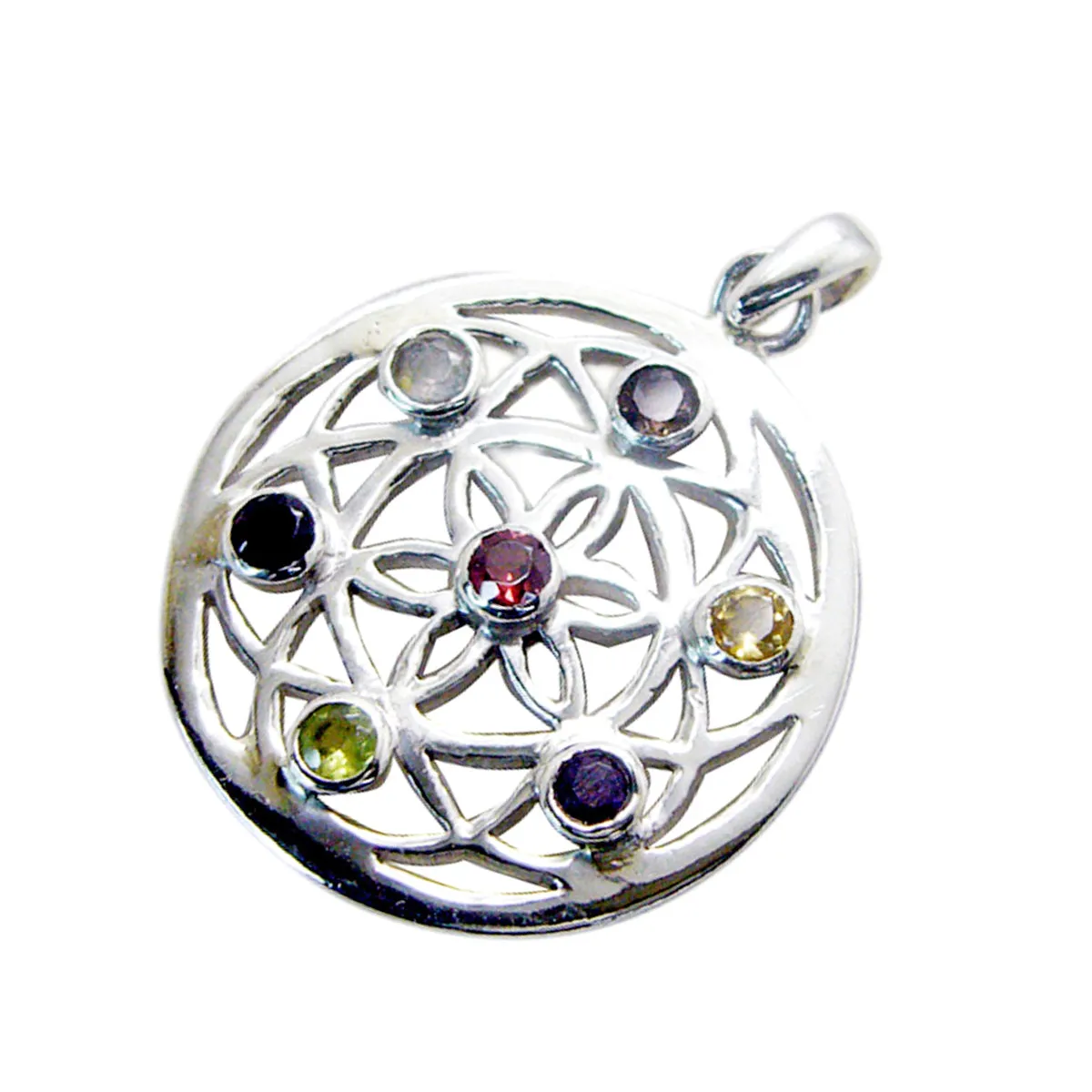 Riyo Bewitching Gemstone Round Faceted Multi Color Multi Stone Sterling Silver Pendant Gift For Friend