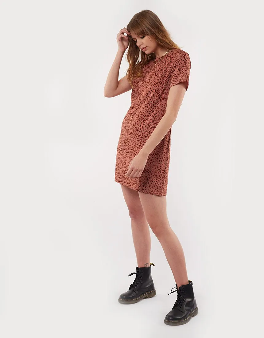 Roaming Leopard Print SS Rust Shift Dress