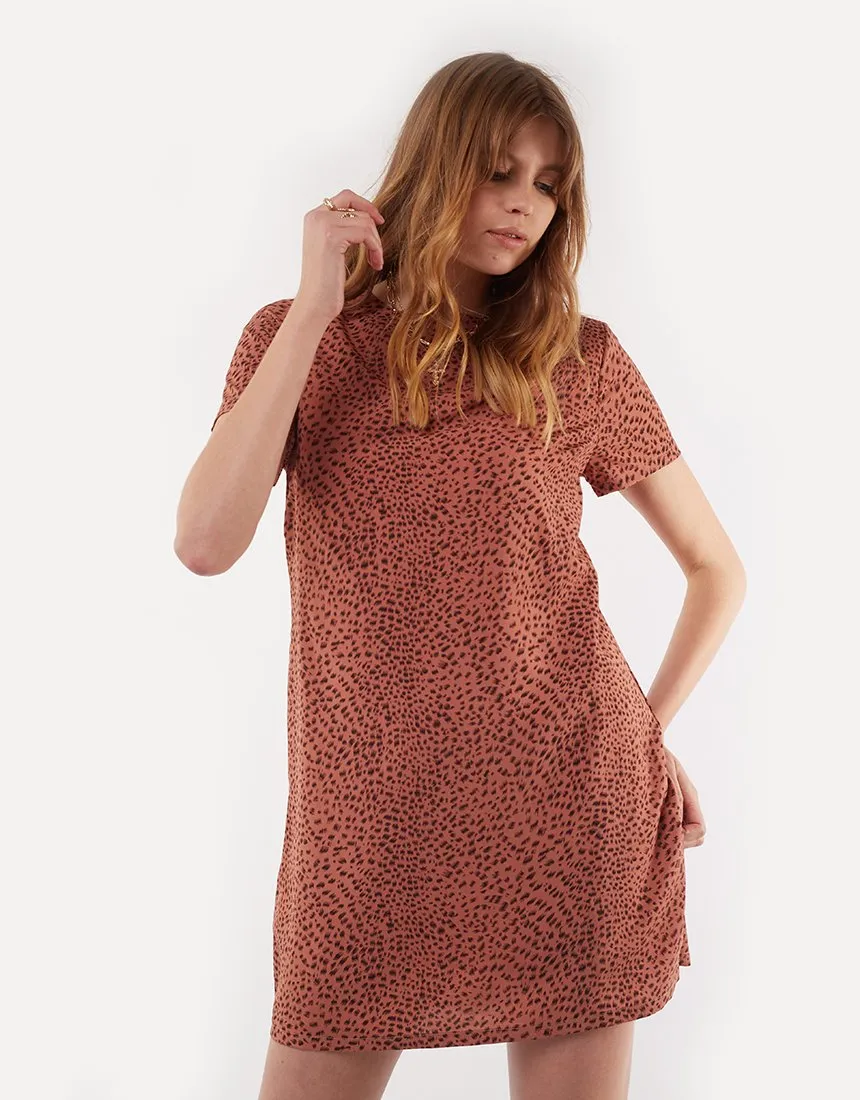 Roaming Leopard Print SS Rust Shift Dress