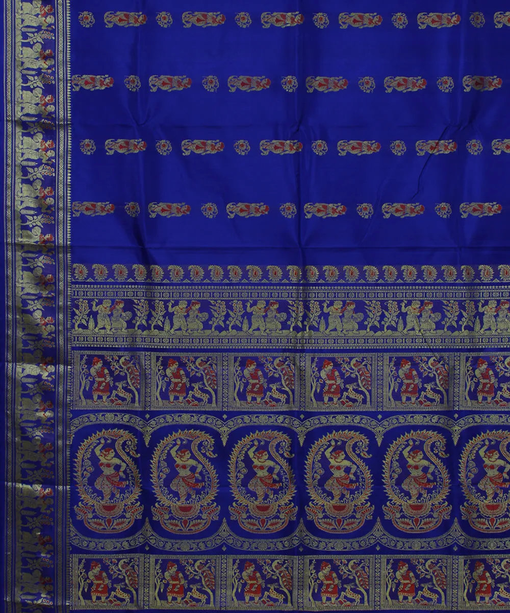 Royal blue handwoven meenakari baluchari silk saree