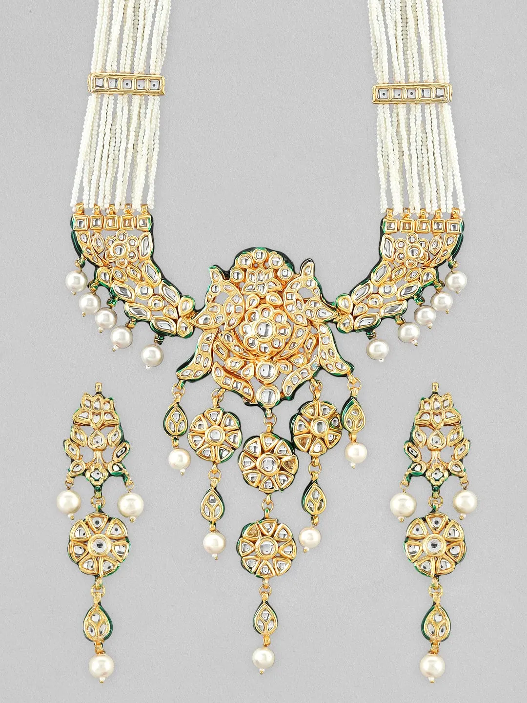 Rubans 24K Gold Plated Kundan Necklace Set With Layered Design