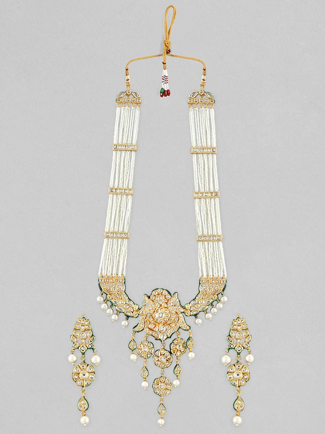 Rubans 24K Gold Plated Kundan Necklace Set With Layered Design