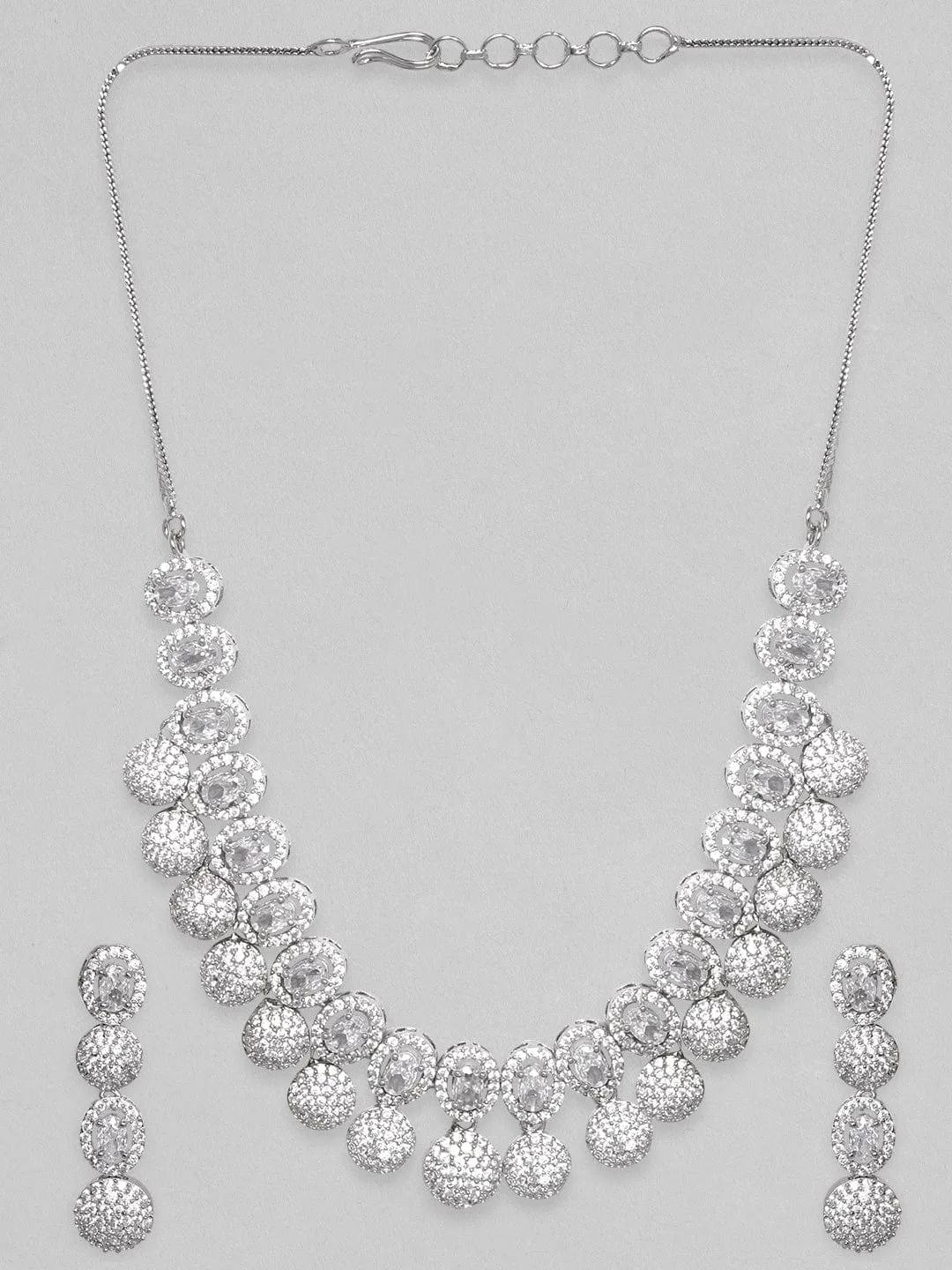 Rubans Silver Plated Handcrafted Enchanting CZ Studded Necklace Set