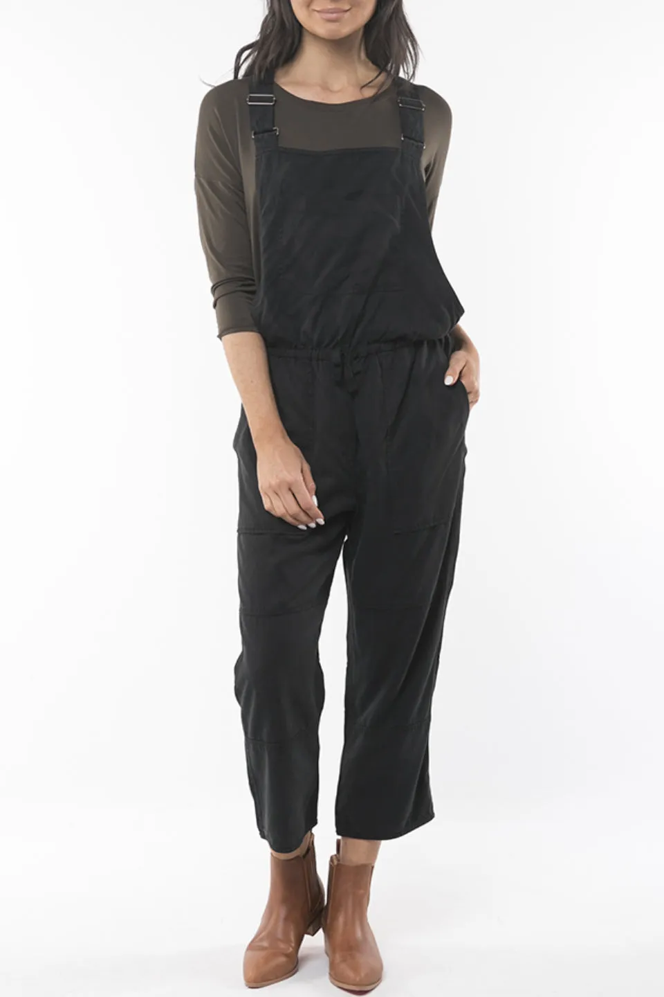 Rylee Black Cropped Wide Leg Overall