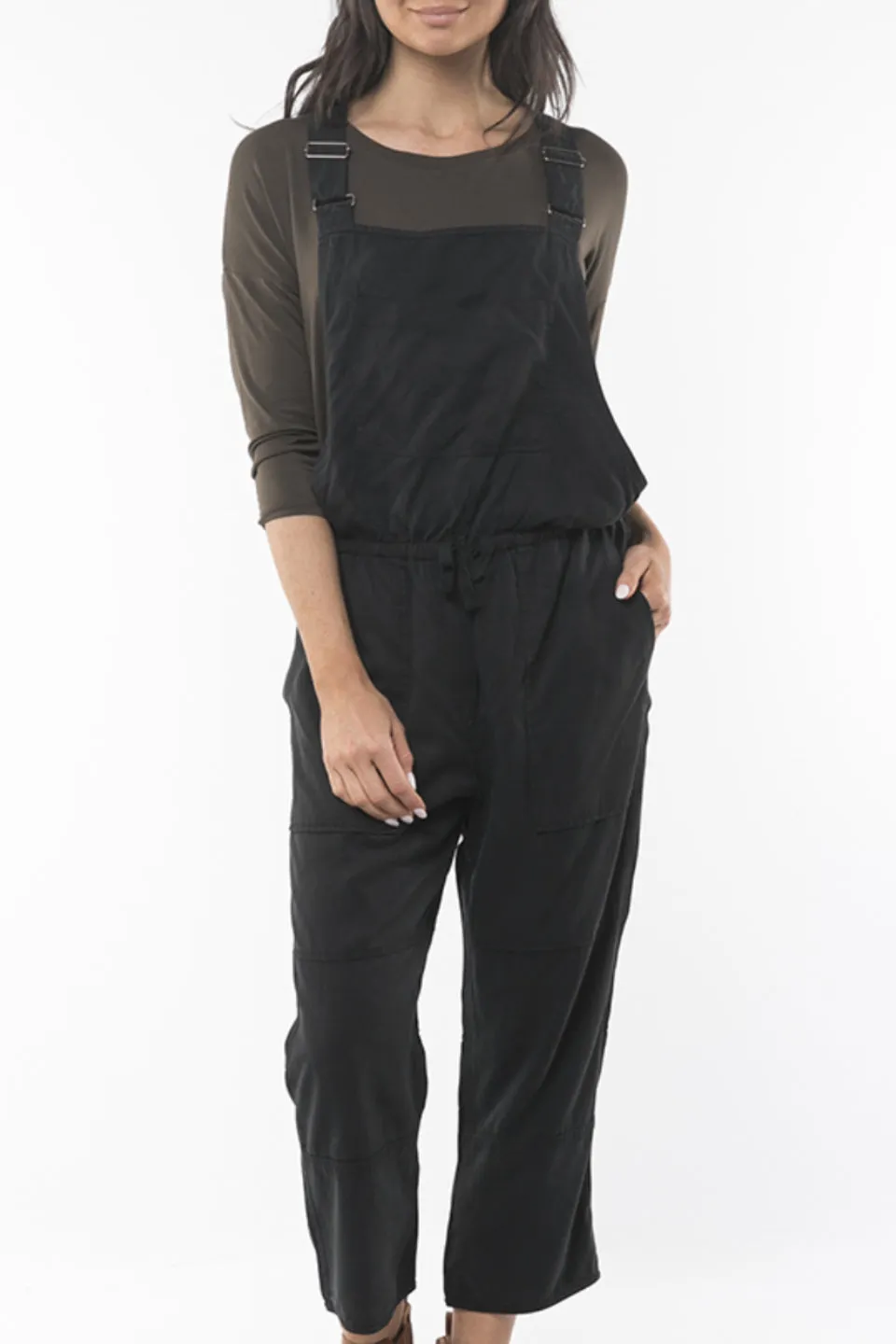 Rylee Black Cropped Wide Leg Overall