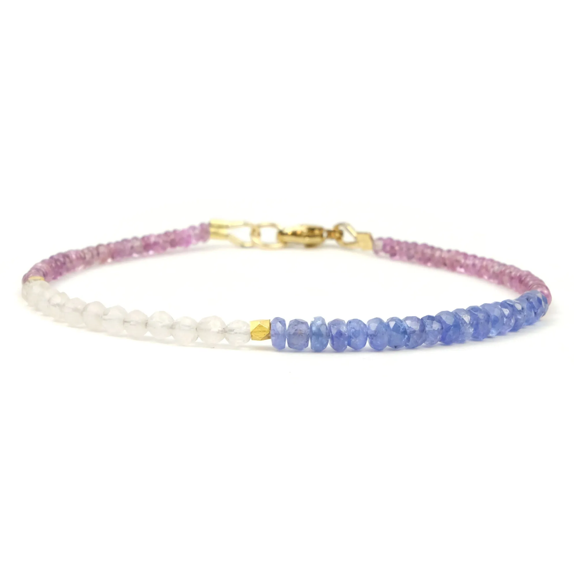 Sapphire   Moonstone   Tanzanite Bracelet with Gold Filled Trigger Clasp