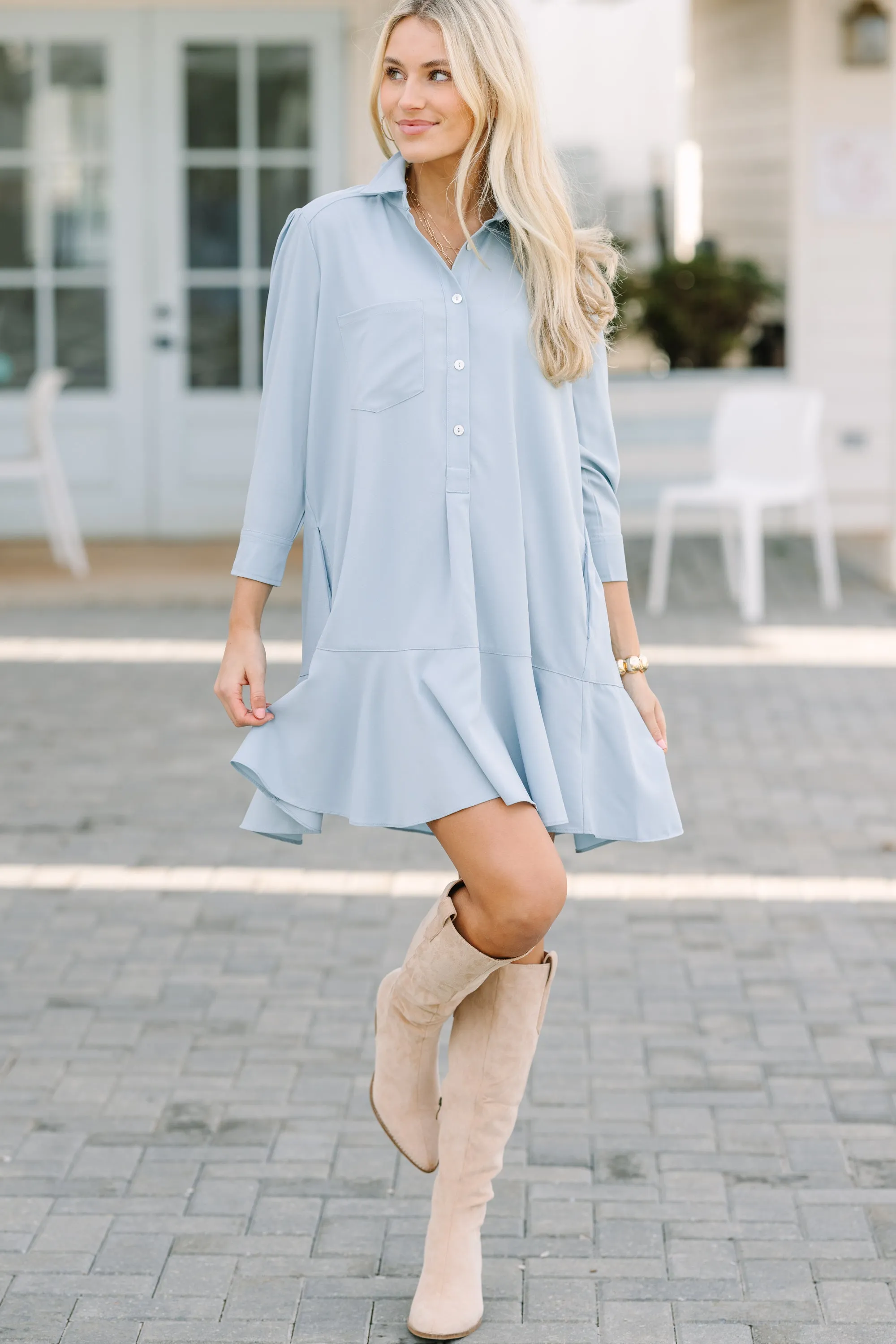 Share Your Story Light Blue Shirt Dress