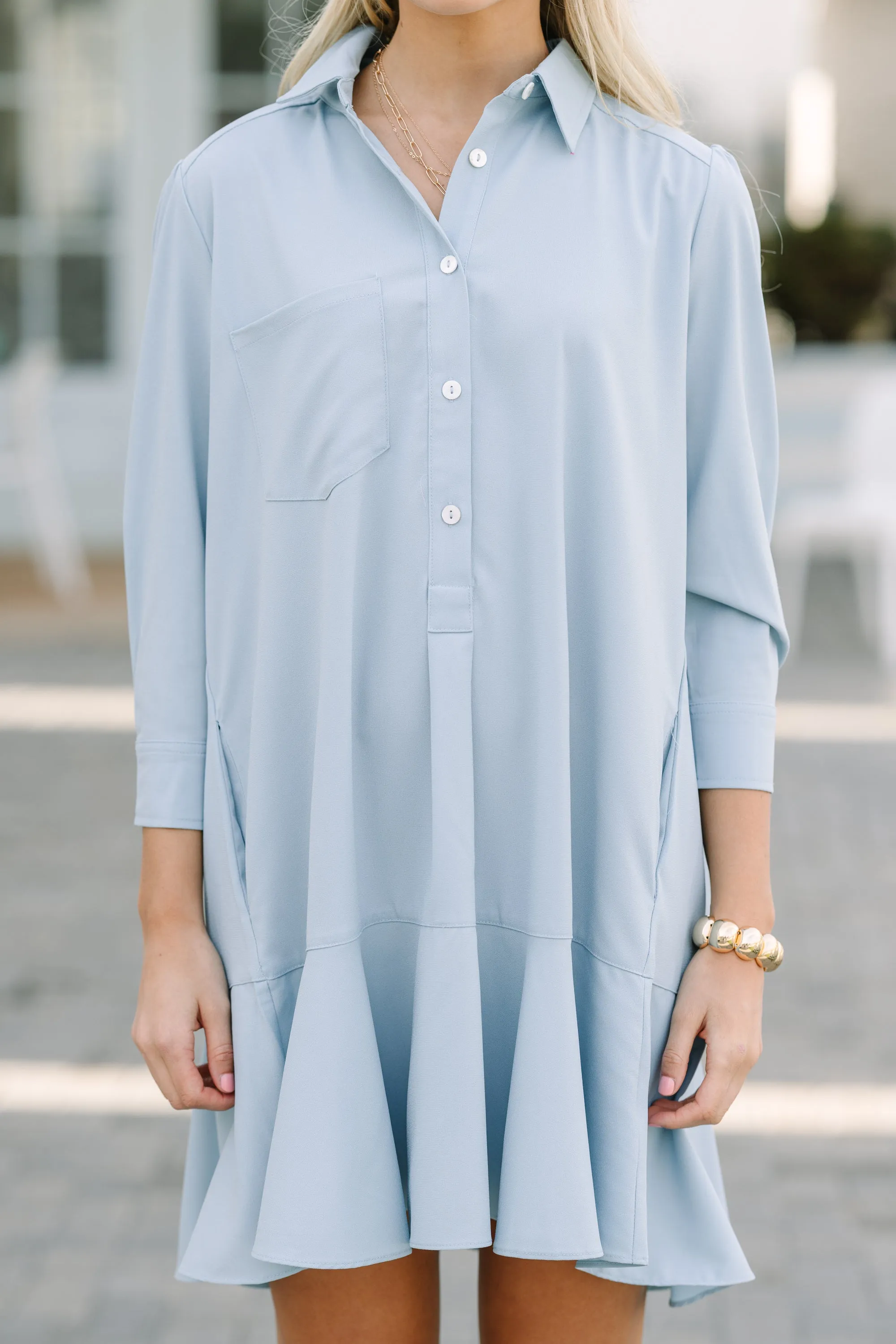 Share Your Story Light Blue Shirt Dress