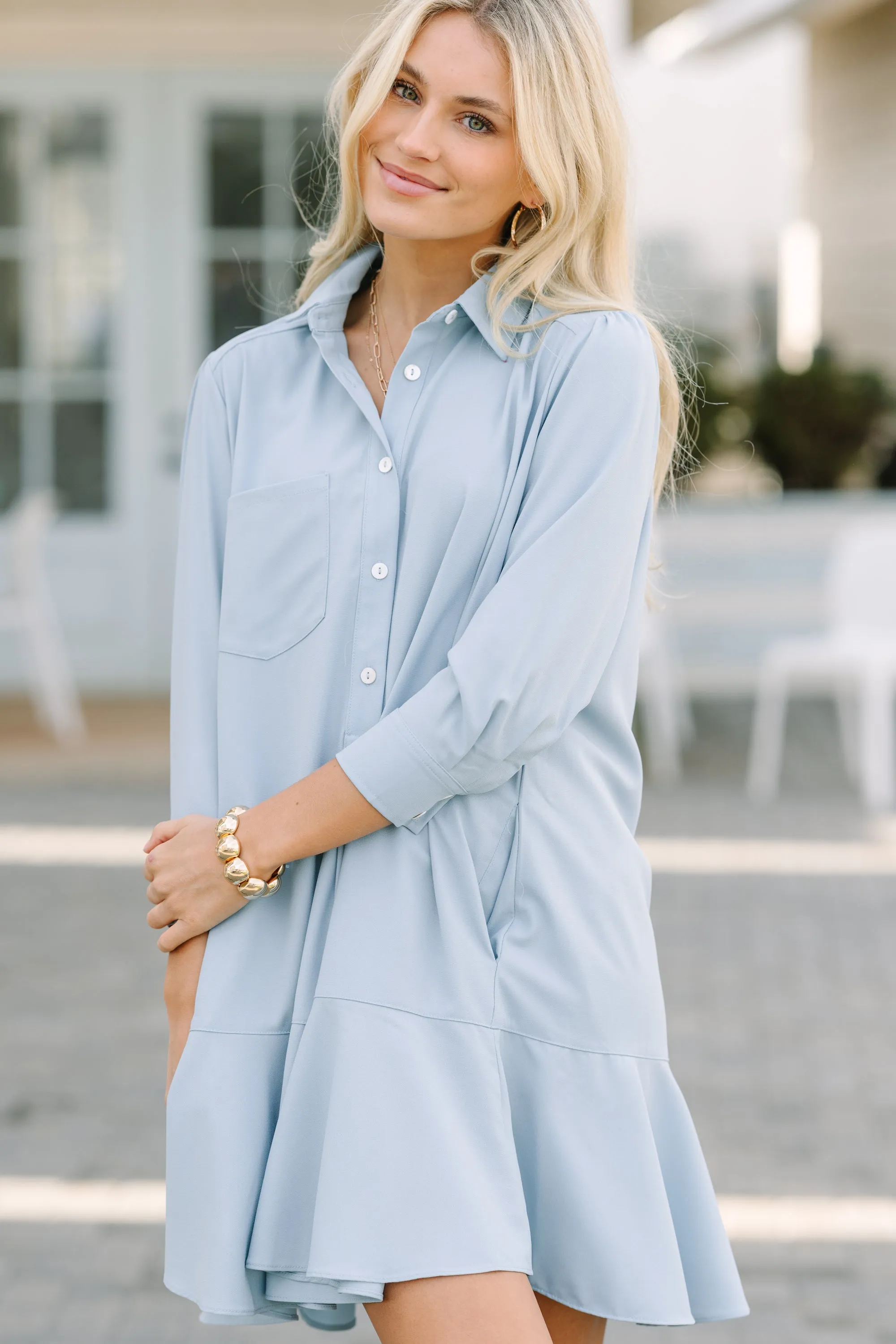 Share Your Story Light Blue Shirt Dress