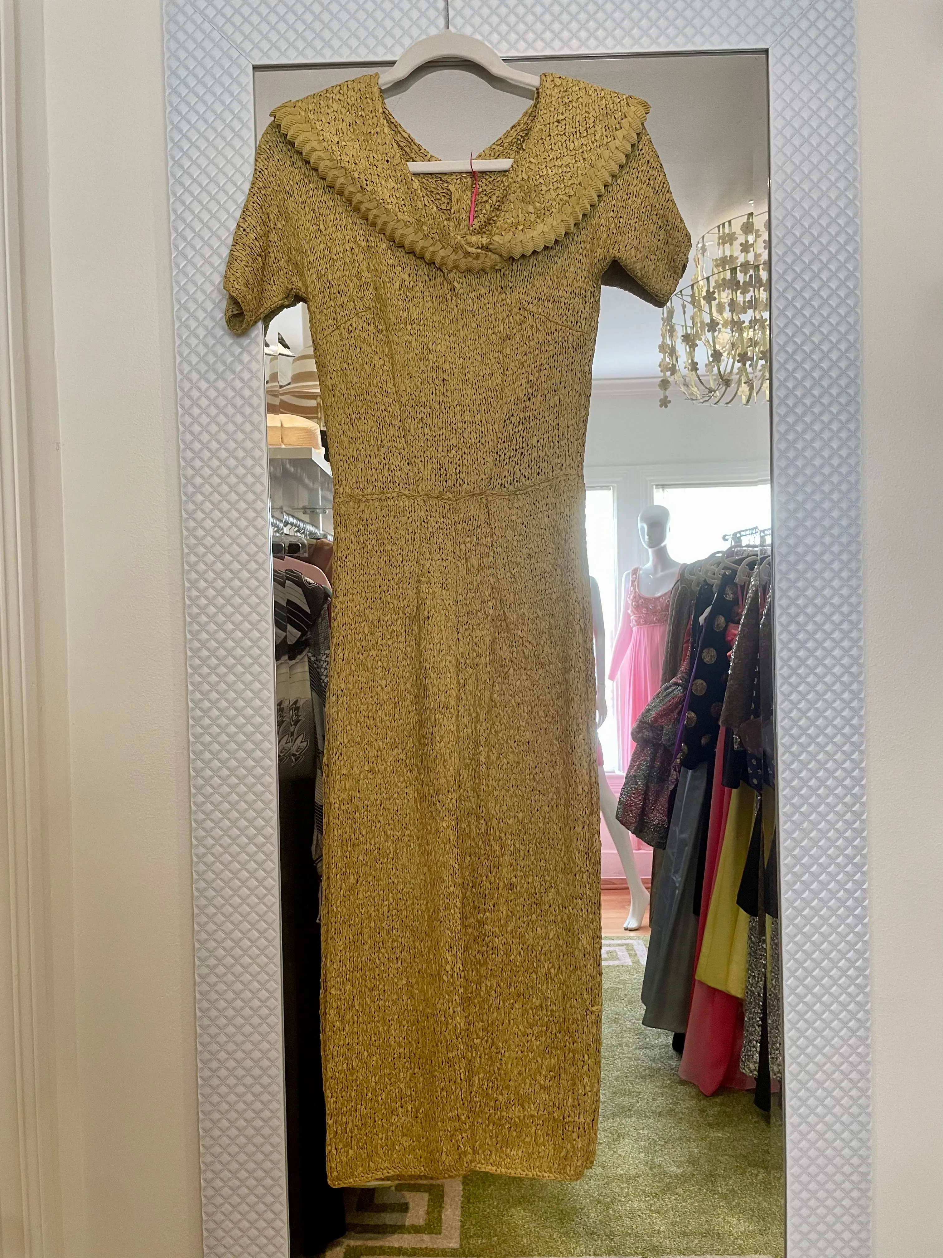 Silk, Handsewn, Gold Woven Ribbon Dress