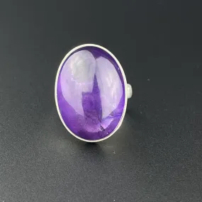 Silver 28.25 CTW Amethyst Cabochon Statement Cocktail Ring