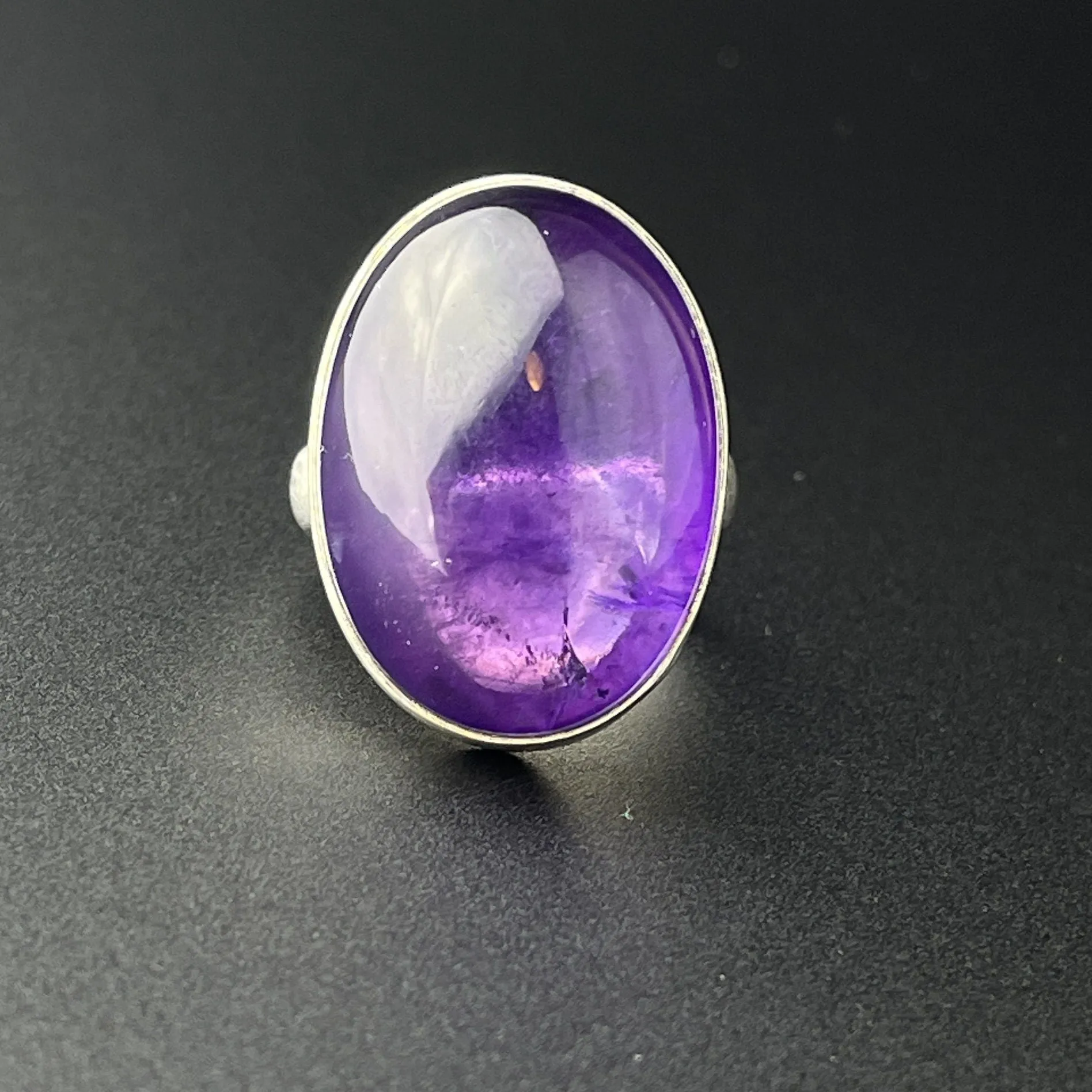 Silver 28.25 CTW Amethyst Cabochon Statement Cocktail Ring