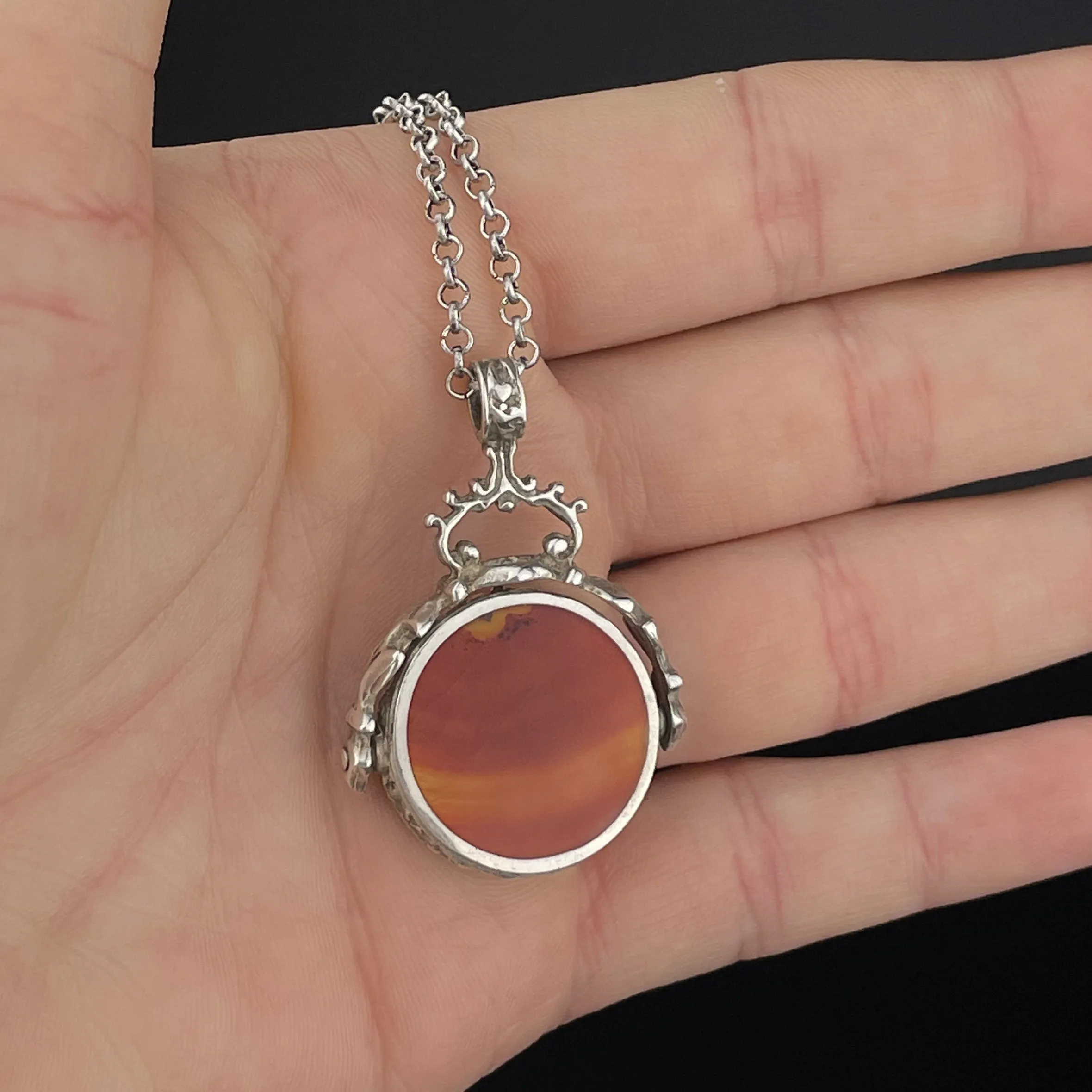 Silver Swivel Bloodstone Agate Watch Fob Charm Pendant