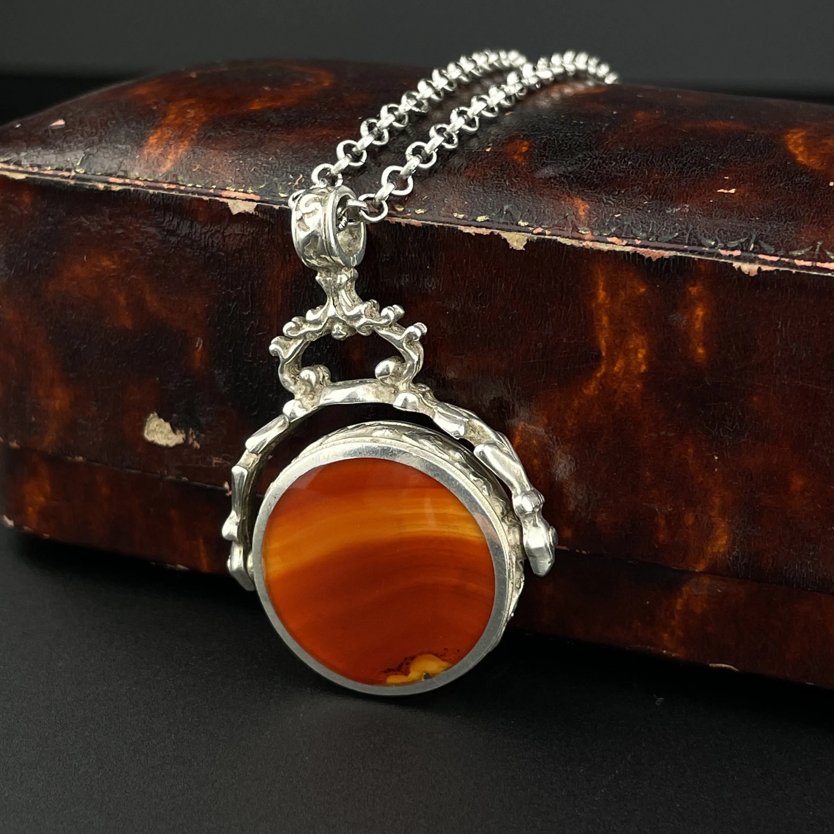 Silver Swivel Bloodstone Agate Watch Fob Charm Pendant