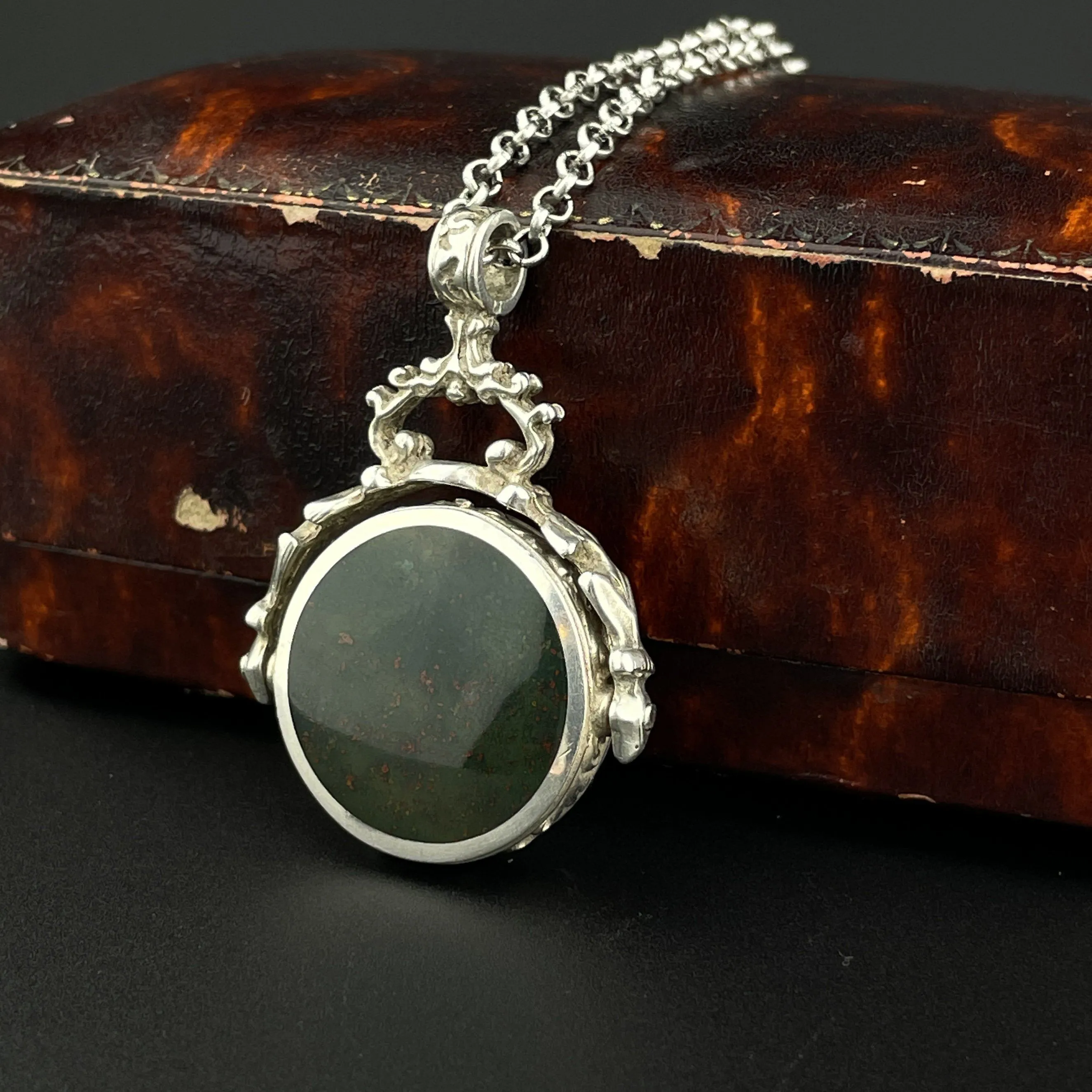 Silver Swivel Bloodstone Agate Watch Fob Charm Pendant