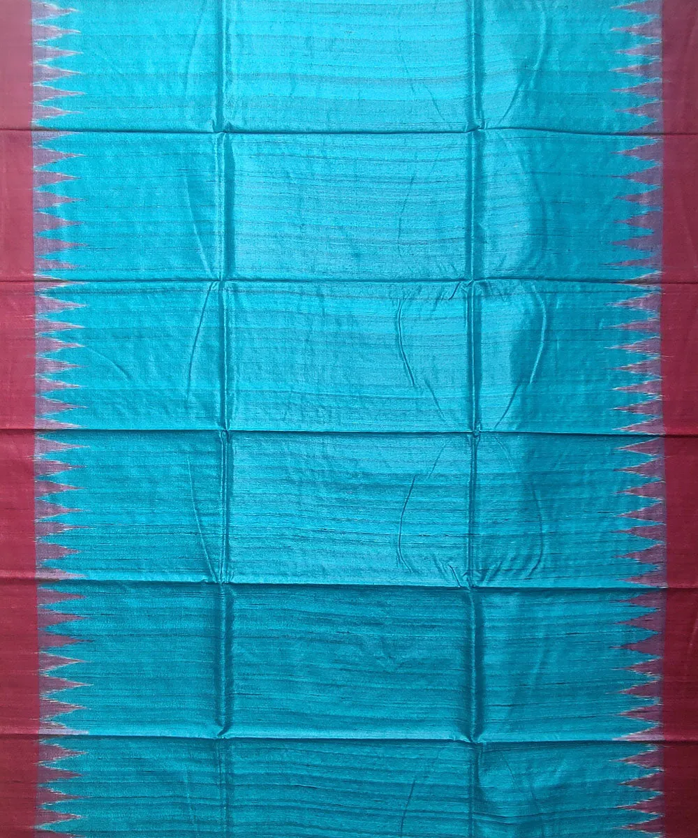 Sky blue red tussar silk handloom gopalpur saree