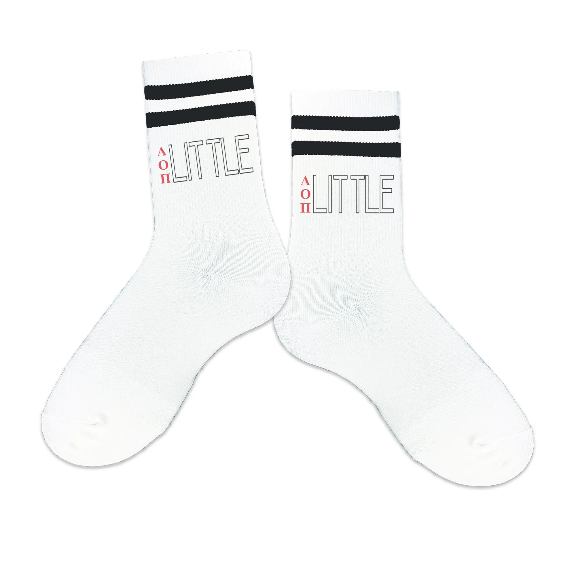 Sorority Socks for your LITTLE with Greek Letters on Striped Cotton Crew Socks