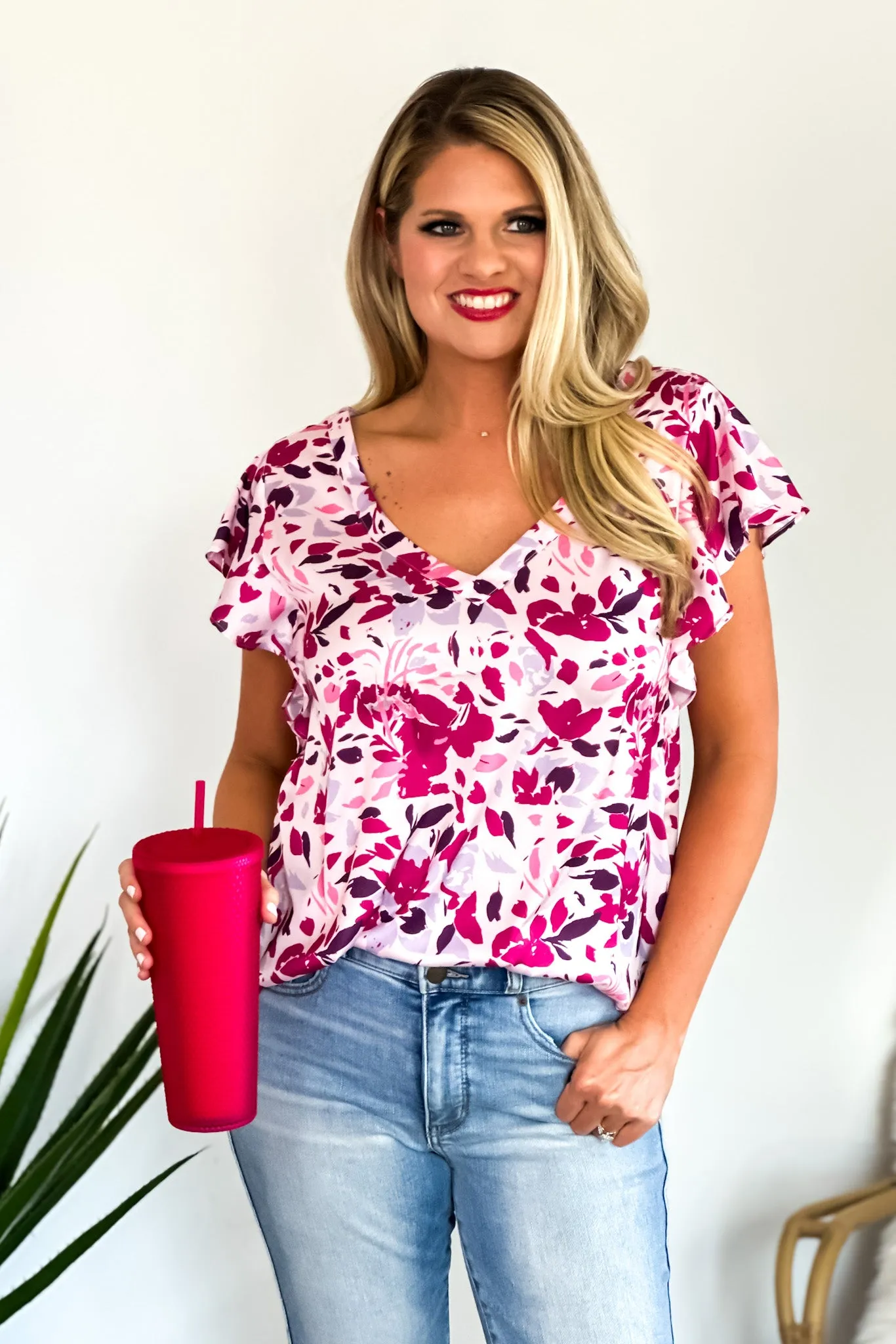 Spring Blooms Floral Blouse : Magenta