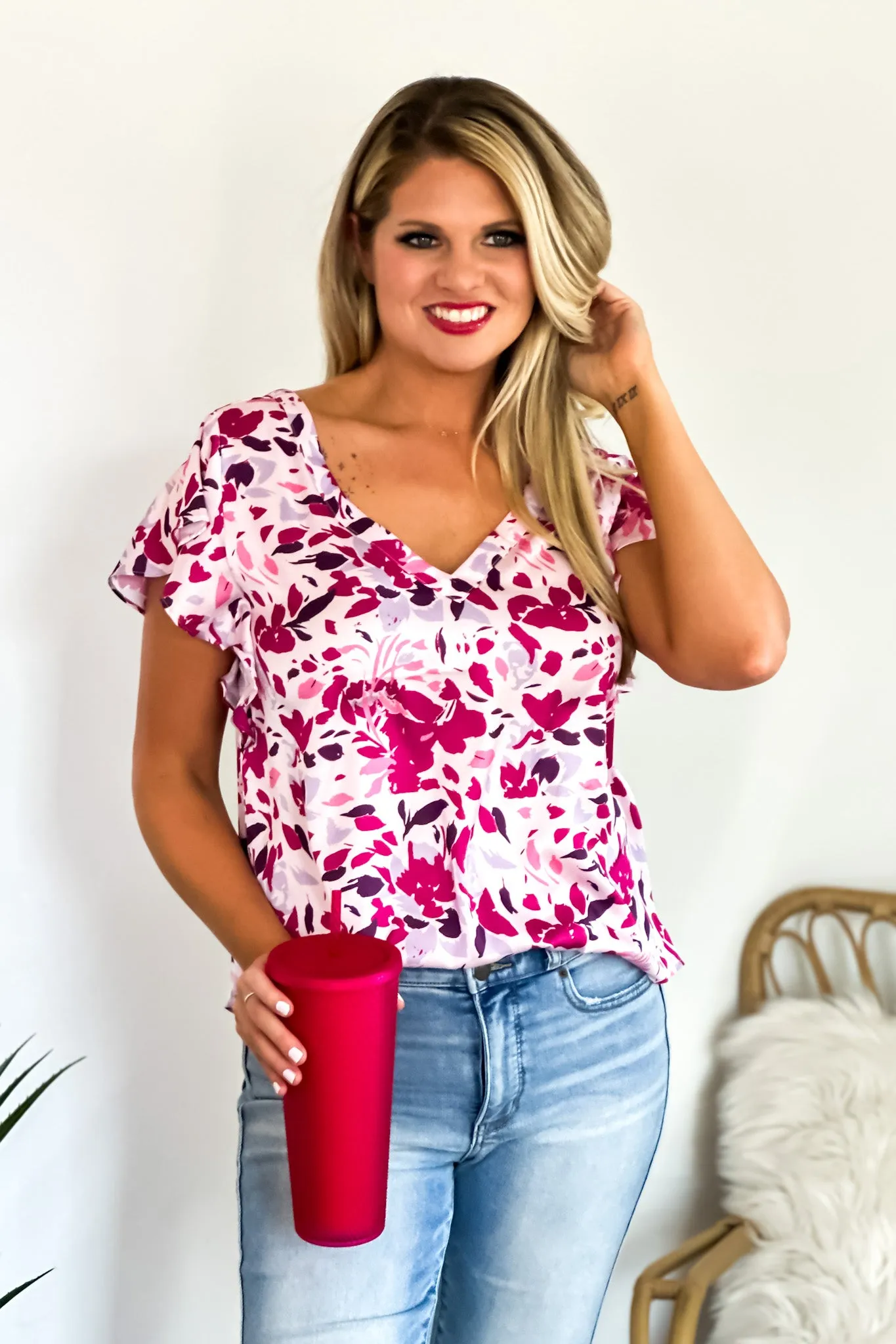 Spring Blooms Floral Blouse : Magenta