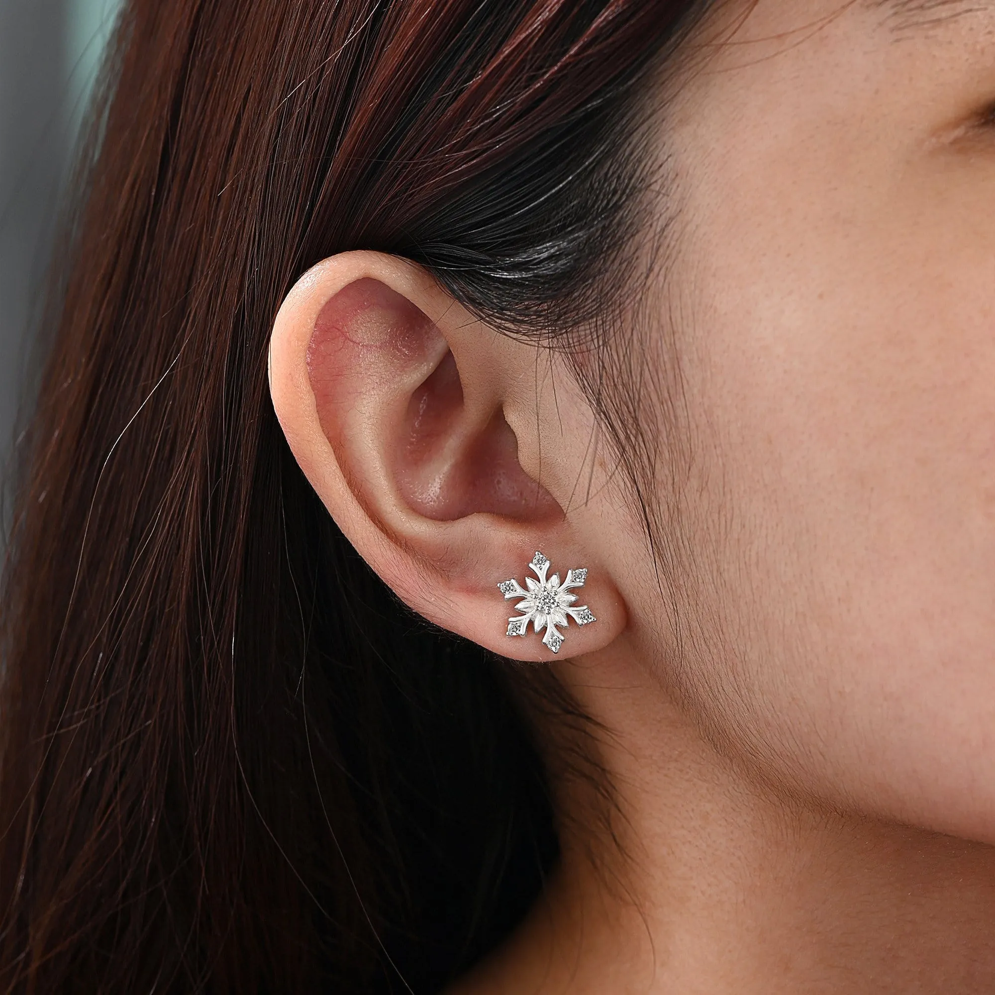 Sterling Silver Snowflake Earrings CZ Stud Earrings