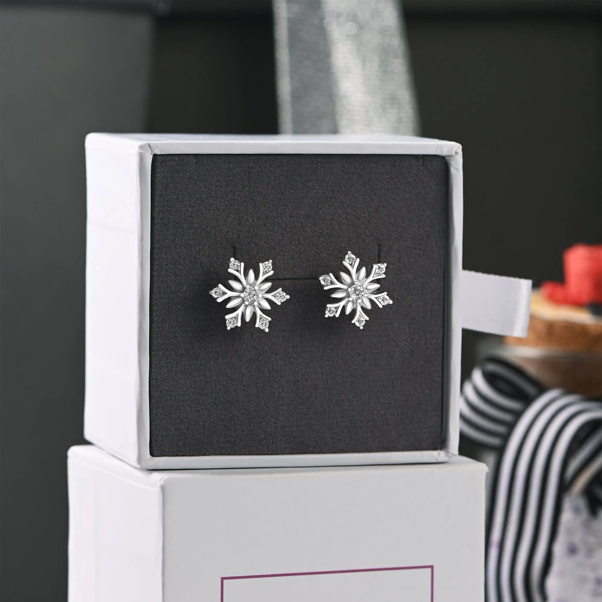 Sterling Silver Snowflake Earrings CZ Stud Earrings