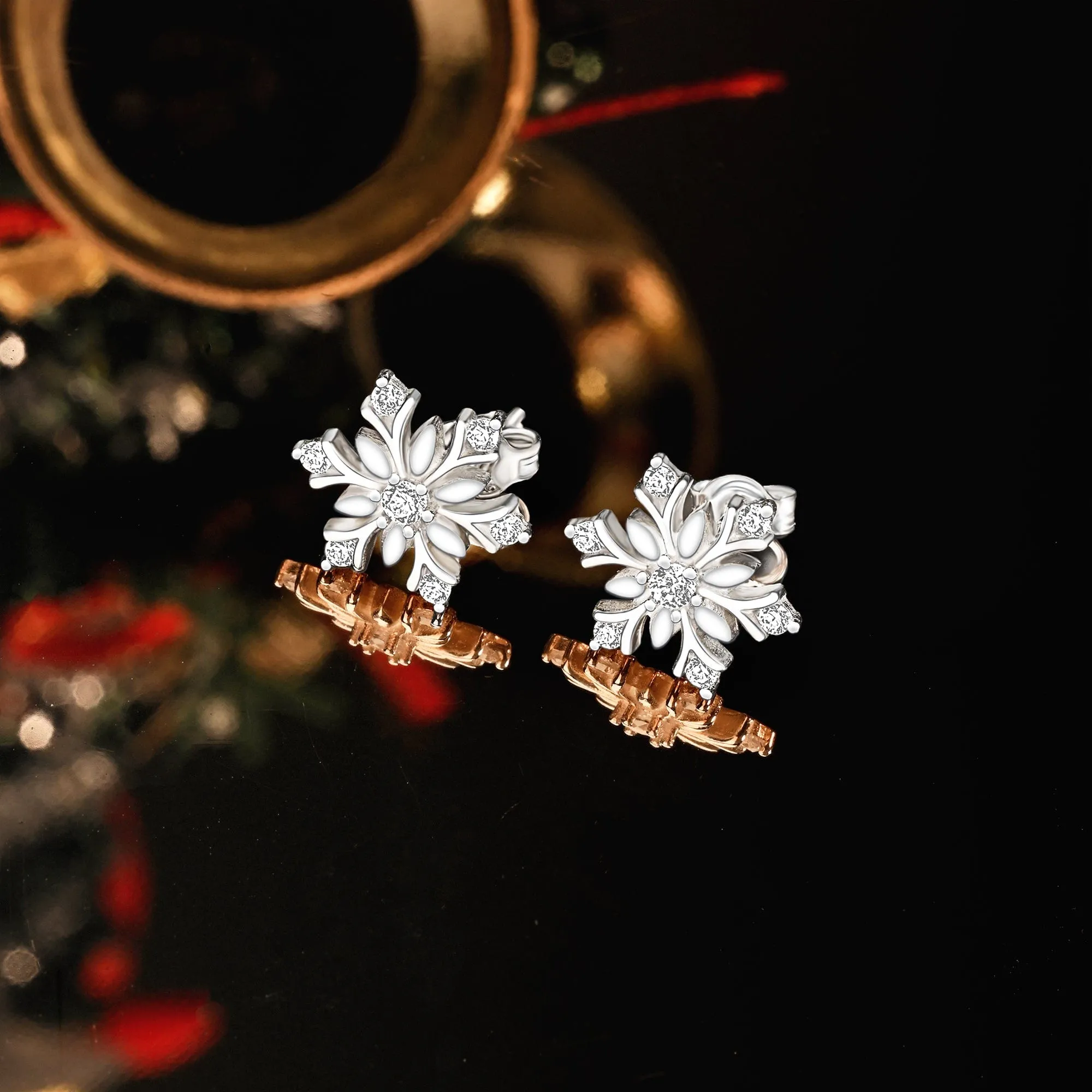 Sterling Silver Snowflake Earrings CZ Stud Earrings