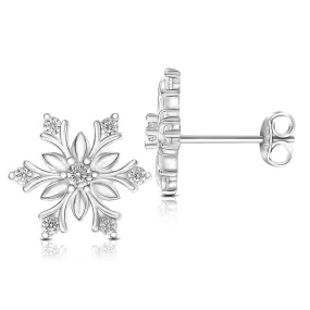 Sterling Silver Snowflake Earrings CZ Stud Earrings