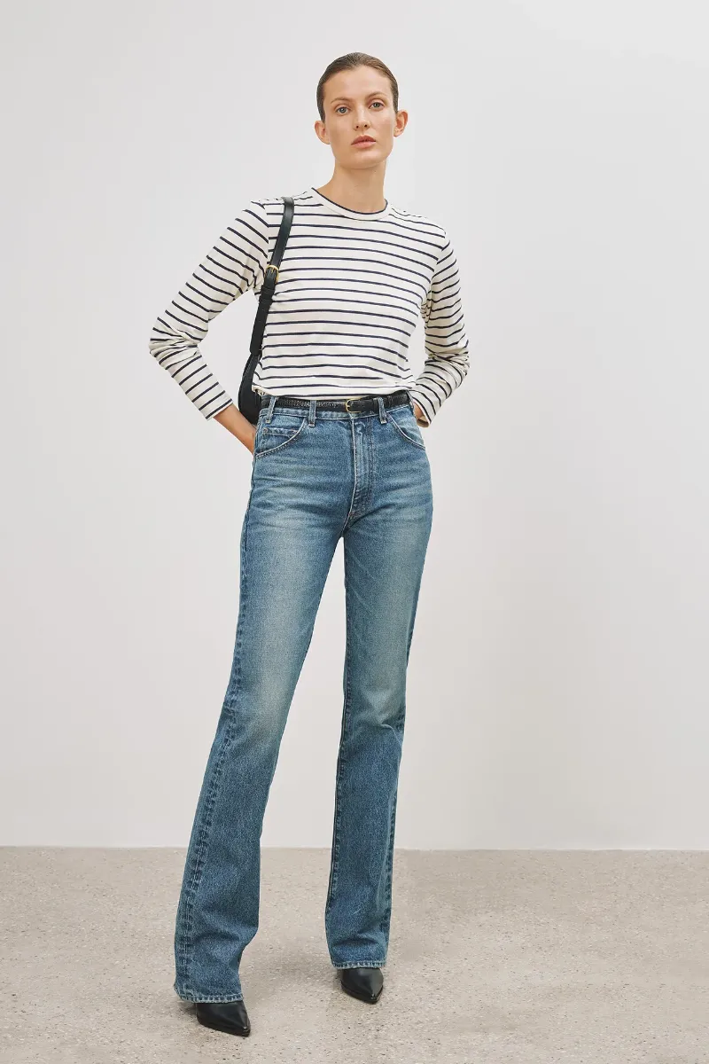 Susana Long Sleeve Tee - Navy/Ivory Stripe