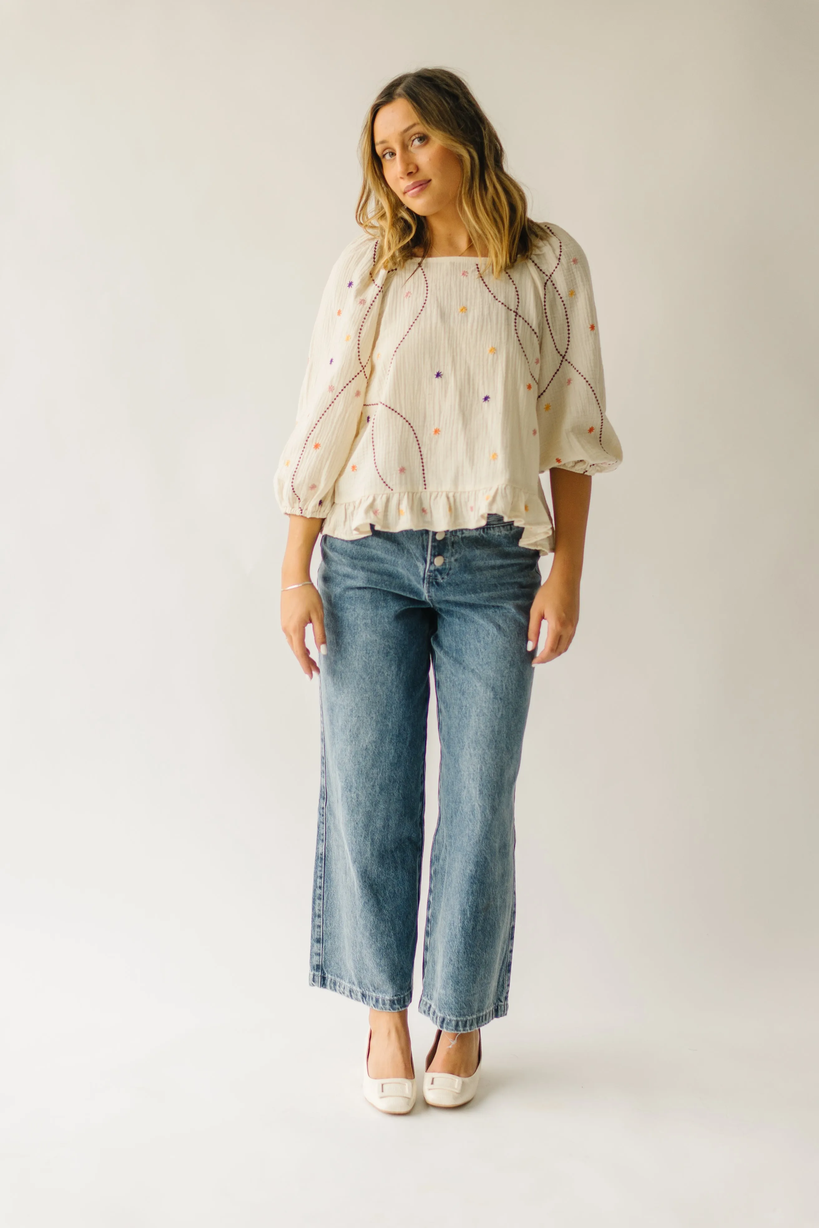 The Benza Embroidered Dot Blouse in Cream